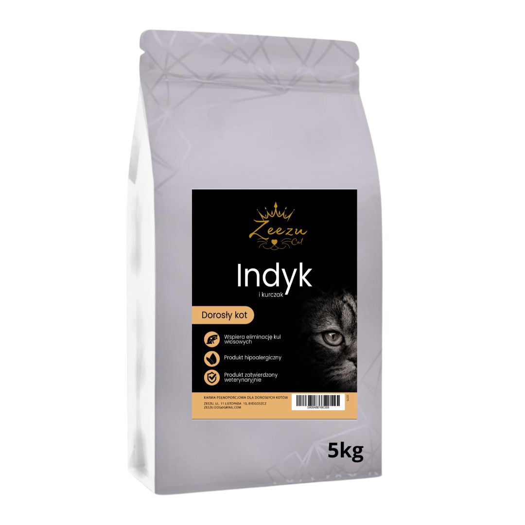 Karma bezzbożowa ZEEZU CAT Indyk z kurczakiem dla kotów dorosłych niewychodzących